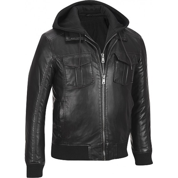 Faux-Leather Jacket w/ Removable Hood